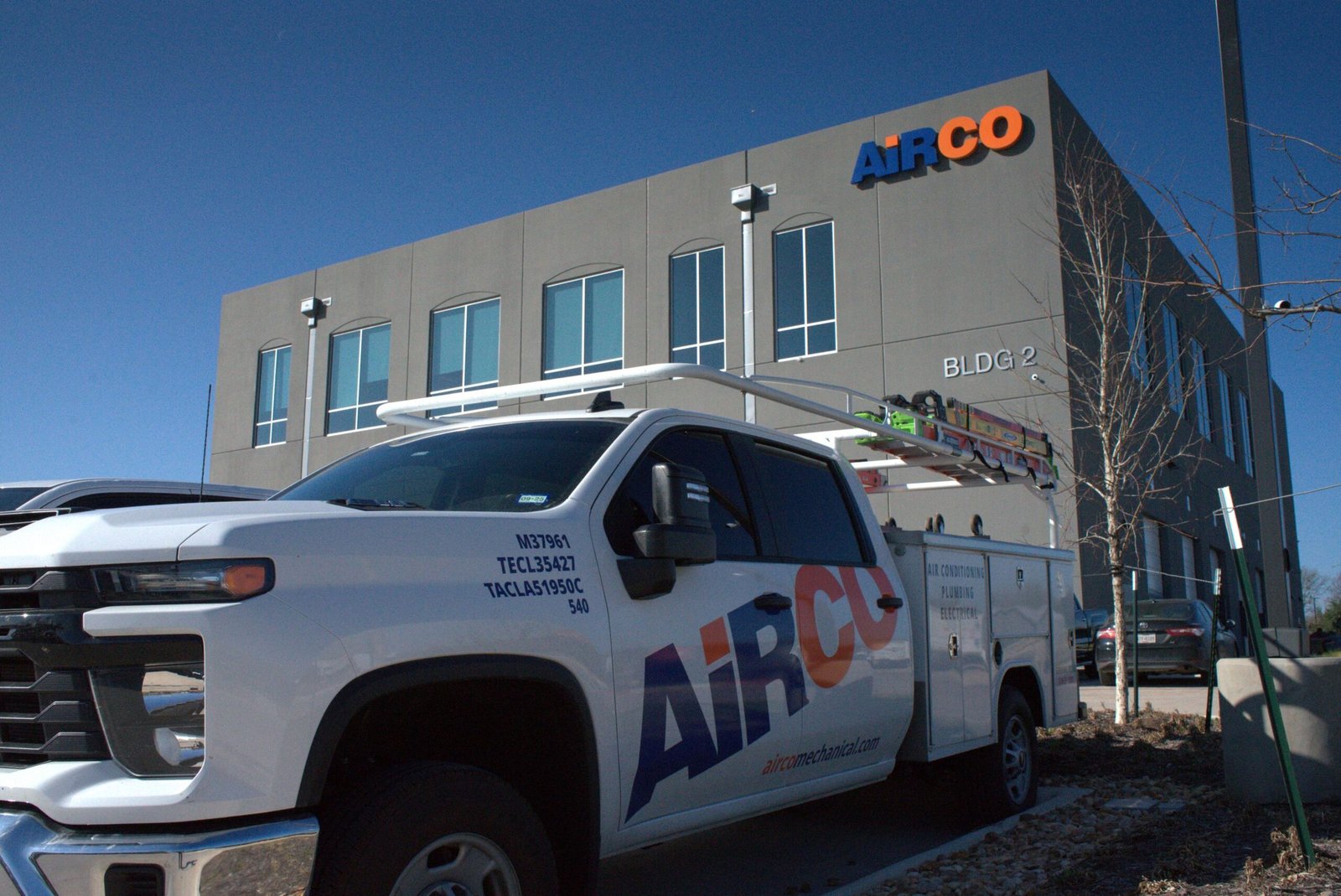 An AiRCO Mechanical service truck outside the company's Round Rock headquarters